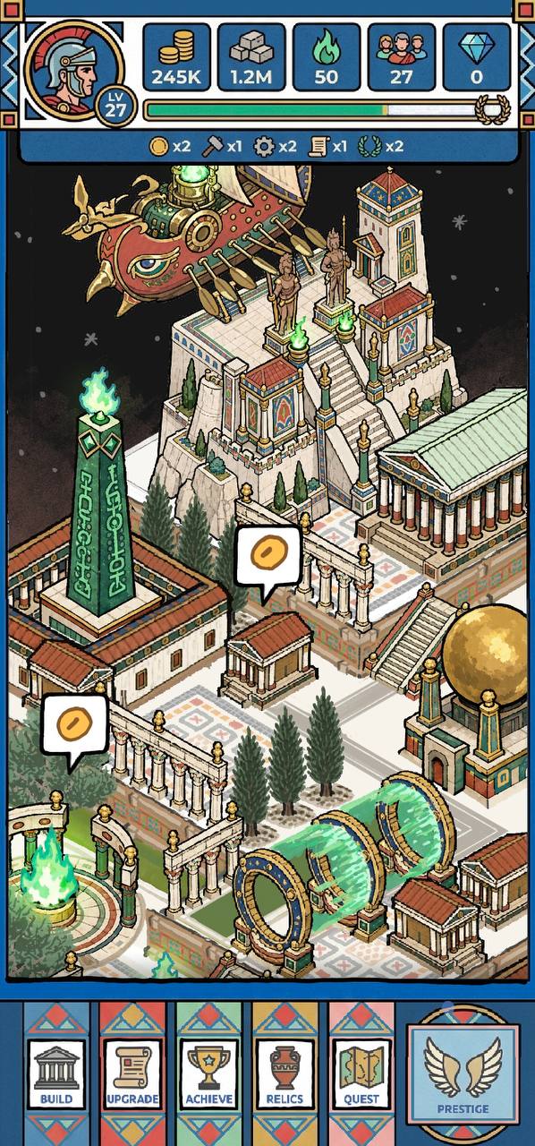 Night skyline with airship and sky gate
